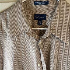 Paul Fredrick Men's Taupe Herringbone Dress Shirt